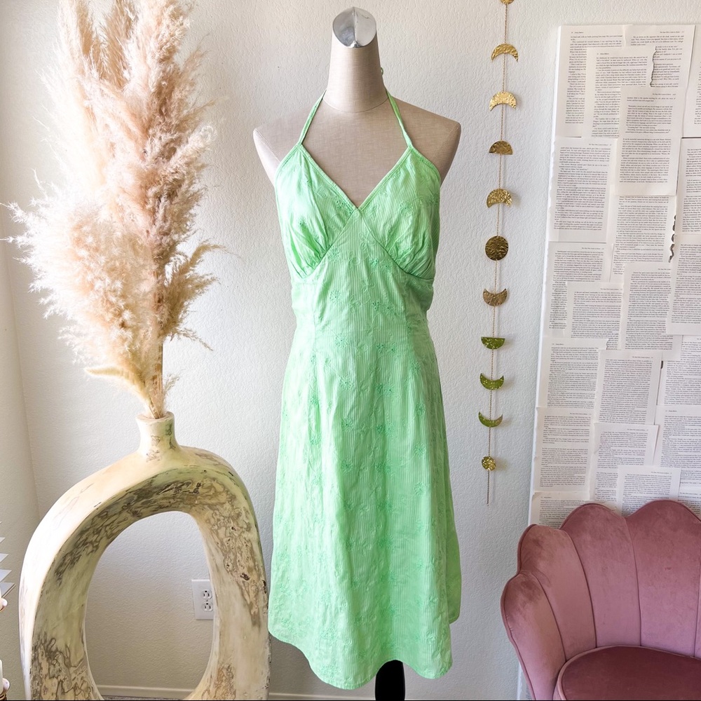 TORRID Green Floral Embroidered Midi Halter Summer Dress